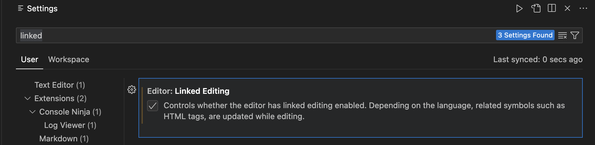 Linked Editing in user settings